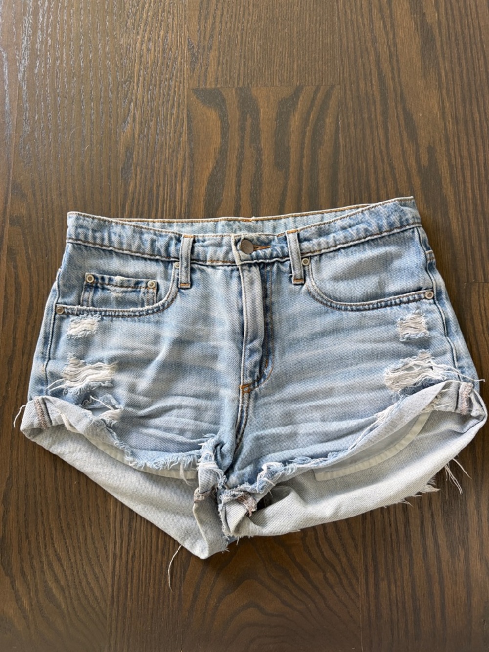Nobody Denim Light Blue Distressed Roll-Hem Jean Shorts